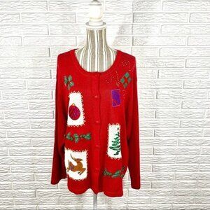 Bobbie Brooks Christmas Cardigan Sweater Size Extra Large XL 16/18